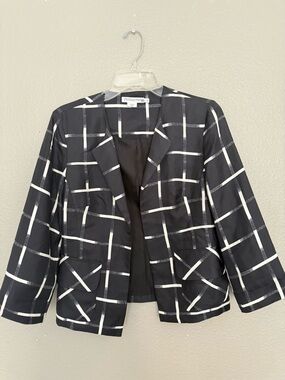 Pendleton 100% Silk Blazer Jacket Black White Grid Windowpane Minimalist Size 6